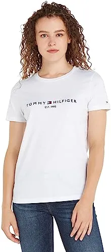 Tommy Hilfiger Damen T-Shirt Kurzarm Heritage in Weiß, Größe S - T-Shirts für Damen, aus 100% Bio-Baumwolle für höchsten Tragekomfort und ein lässiges Design, ideal für jeden Freizeit-Look.