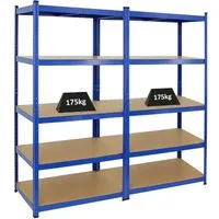 PROREGAL® Schwerlastregal MegaDeal TAURUS 2x 180x90x60cm, Blau - Schwerlastregale für Werkstatt und Garage, hohe Traglast von 175 kg pro Ebene, einfache Steckmontage ohne Werkzeug, vielseitig einsetzbar als Werkbänke.