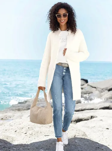 heine Strickjacke Langarm Bouclé beige Größe 38 von Heine