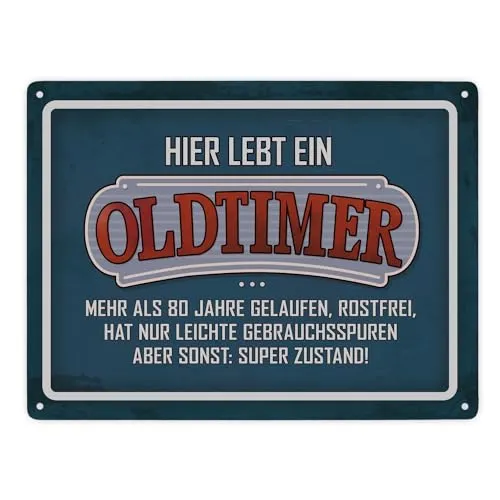 Hier wohnt ein Oldtimer Metallschild XXL mit Retro- Stil Motiv