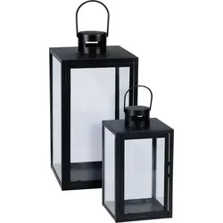 2tlg Metall Laternen Set Schwarz Gartenlaterne Windlicht ca. H30/41cm - Schwarz