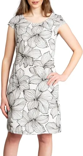 Caspar SKL038 Damen Sommer Leinenkleid mit Lilien Blüten Print - Freizeitkleid aus 100% Leinen, luftig und angenehm für heiße Tage. Wunderschönes Lilien Blüten Muster und leicht taillierter Schnitt, ideal für einen entspannten Sommerlook.