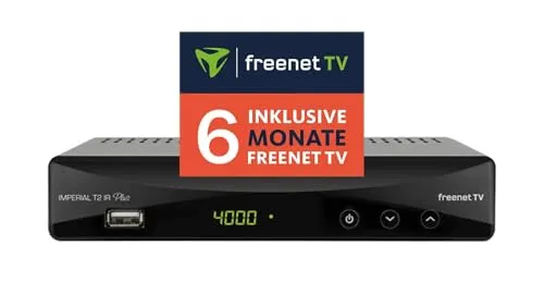 Imperial T2 IR DVB-T2 HD Receiver - DVB-T Receiver mit Irdeto Freenet TV PVR und 6 Monaten Freenet, bietet vielseitige Audio- und Videoausgänge für besten Empfang.