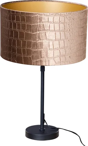QAZQA Klassische Antik Tischleuchte Schwarz mit Samt-Schirm - Elegante Tischlampe mit einzigartigem Krokodil-Design. Ideal für Wohnzimmer oder Schlafzimmer, sorgt für stimmungsvolle Beleuchtung und setzt stilvolle Akzente in Ihrer Einrichtung. E27 Fassung, dimmbar.
