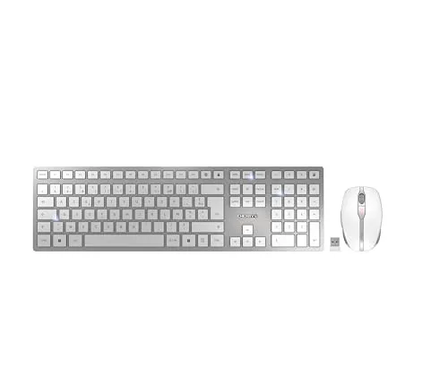 DW 9100 SLIM - Wireless Desktop Set - AZERTY - Maus-Tastatur-Set mit RF Wireless-Technologie, schlankes Design in Silber/Weiß für einen eleganten Arbeitsplatz.