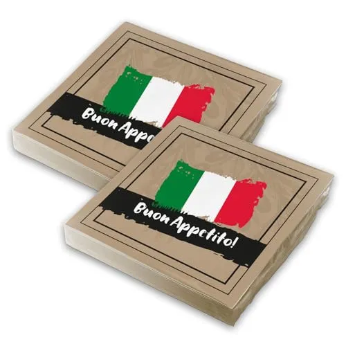 itenga Servietten italienisch - Buon Apetito 30 x 30cm 3-lagig 40 Stück Motivserviette Italien für italienische Tischdeko