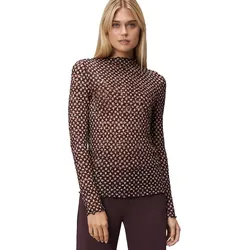 zero Damen Shirt transparent mit Stehkragen 36, BlackCamel - Damen-Blusen mit Button-down-Kragen, figurbetontes Design mit grafischem Muster für einen modernen Look. Ideal für stilbewusste Frauen.