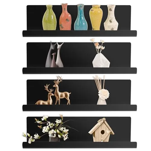 Collazoey Wandregal Ohne Bohren,Regal Wand Acryl, bietet Platz für Bücher und Fotos, Heimdekorations-Wandregal, geeignet für Küche, Badezimmer, Büro, Wohnzimmer (4, Schwarz)