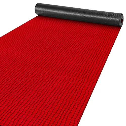 ANRO Teppich Läufer Flur Küchenteppich Schmutzfangmatte Sauberlaufmatte rutschfest Velours Rot 65x500cm Modern