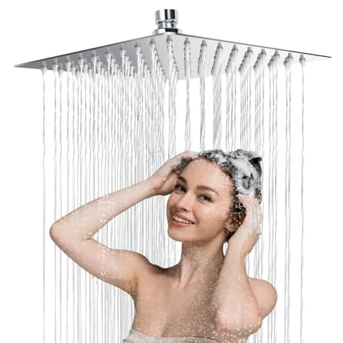 Regendusche Square 10 Zoll, 304 Edelstahl Duschkopf Regendusche, Wassersparend Regenduschkopf mit 90 Anti Kalk Düsen, 360° Verstellbarer Regendusche Duschkopf