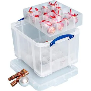 REALLYUSEFULBOX Aufbewahrungsbox 35 Liter mit Kleinteile-Einsätzen - Aufbewahrungsboxen mit 35 Liter Volumen, inklusive 3 praktischen Kleinteile-Einsätzen für optimale Organisation und vielseitige Nutzung.