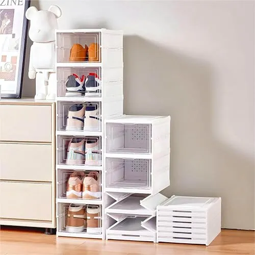 GUDEMAY Schuhboxen Stapelbar – 6 Ebenen Schuh Organizer in Weiß