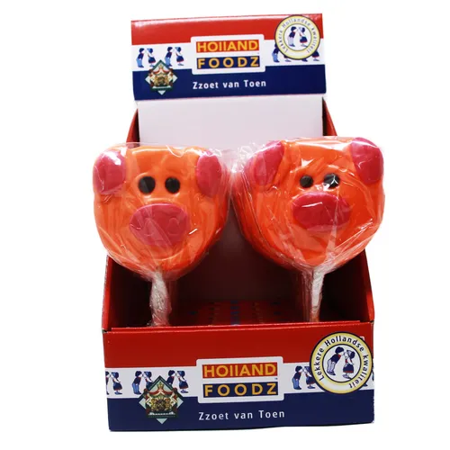 Holland Foodz Schweinchen Glückslutscher in orange 100g 17er Display