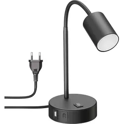 Tischleuchte WAIKA, schwarz, USB-A & USB-C - Moderne Tischleuchte mit flexiblem Hals und 3-Stufen-Dimmer. Inklusive GU10 LED Lampe (5,8W, 500lm) für effiziente Beleuchtung und praktische Ladeoptionen.