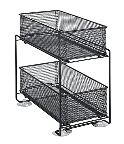 WENKO Schubladenregal Gioma - Hochwertiger Organizer mit 2 Etagen, ideal für Küchenschrank oder Arbeitsplatte, pulverbeschichtetes Metall, 35 x 33,5 x 18,5 cm, schwarz