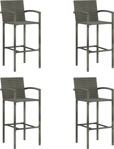 Barhocker 4er Set Grau Poly Rattan von Vidaxl - Stylische Barhocker für drinnen und draußen, gefertigt aus wetterfestem PE-Rattan. Mit robustem Stahlrahmen für hohe Stabilität und Komfort durch Armlehnen und Fußstütze. Ideal für gesellige Abende!