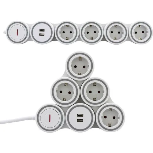 REV 0015508115 SupraFlex - Flexible 4-fach Steckdosenleiste mit 2xUSB, 1,4m Kabel, ideal für große Netzteile und Überspannungsschutz