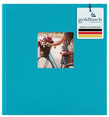 goldbuch 27973 Fotoalbum mit Fensterausschnitt, Bella Vista, Erinnerungsalbum 30 x 31 cm, Foto Album 60 schwarze Seiten mit Pergamin-Trennblättern, Fotobuch aus Leinen, Türkis