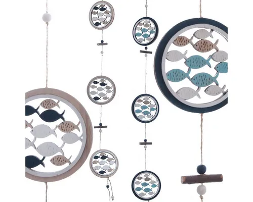 finehomegarden Dekofigur Hänger Fische Holz Maritim 2sort. Türschild Wanddeko Ø9cm xL80cm (2 St), Fensterdeko Sommer Dekoration / Paket