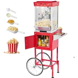 VEVOR Popcornmaschine Popcorn Maker mit Wagen 800W - Popcornmaschine für 48 Tassen pro Charge, ausgestattet mit einem stylischen Wagen und einem leistungsstarken 800W Edelstahlkessel – perfekt für Partys und Events!