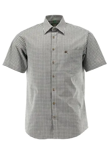 OS Trachten Herren Hemd Kurzarm Trachtenhemd mit Liegekragen Rhadi, Größe:39/40, Farbe:dunkelgrün