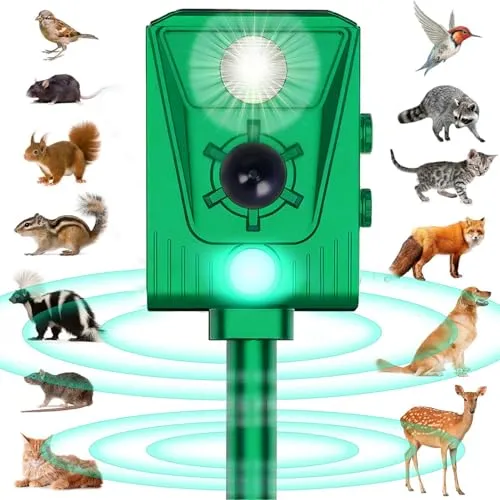 EMS Ultraschall Katzenschreck für Garten, Solar Tiervertreiber mit PIR Bewegungsmelder und Blinklicht, 4 Modi Hundeschreck Marderschreck,Wasserdicht IP64,wirksam gegen Marder, Katzen,Hunde 