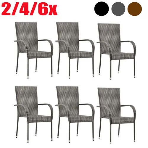 Gartenstuhl Hochlehner Grau - Stapelstuhl für Balkon und Garten - Stapelstuhl aus PE-Rattan und pulverbeschichtetem Stahl, ideal für Outdoor-Bereich, platzsparend und komfortabel mit Rückenlehne.