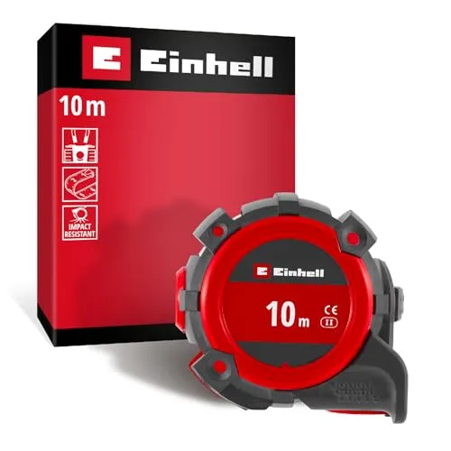 Original Einhell Bandmaß 10 m (Autolock, Nylonbeschichtung, Magnet-Endhaken, doppelseitige Skalierung, stoßfestes Gehäuse, vielseitiger Einsatz)
