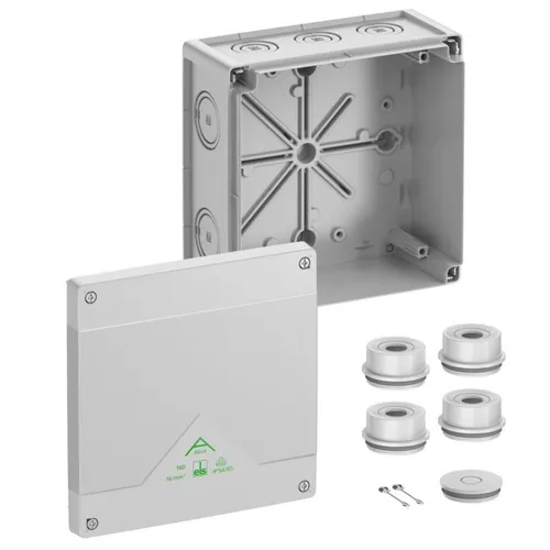 Spelsberg Abox 160-L Abzweigkasten IP55/IP66, grau - Der Abzweigkasten bietet Sicherheit und Flexibilität mit einer kompakten Größe von 182x182x90mm. Ideal für schnelle Installationen und beständig gegen UV-Strahlung und Ammoniak.