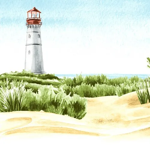 Servietten Beach Lighthouse Leuchtturm Strand Gräser Meer Dünen Deko 33x33cm 20