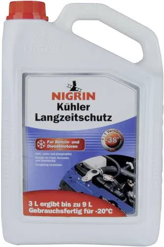 Nigrin Kühlerfrostschutz Langzeit 3L, universal, silikathaltig bis -38°C - Kühlwasseradditive für alle Kühlsysteme. Bietet ganzjährigen Schutz vor Frost und Korrosion, verbessert die Kühlwirkung und verhindert Betriebsstörungen.