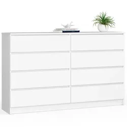Raumhirsch Furniture Kommode Weiß, 160x99 cm – Moderner Stauraum - Moderne Kommode mit 8 Schubladen für großzügigen Stauraum. Robuste Konstruktion aus laminierten Möbelplatten, ideal für Wohn-, Schlaf- oder Arbeitsbereiche. Leichtgängige Schubladen auf stabilen Metallführungen für komfortable Nutzung.