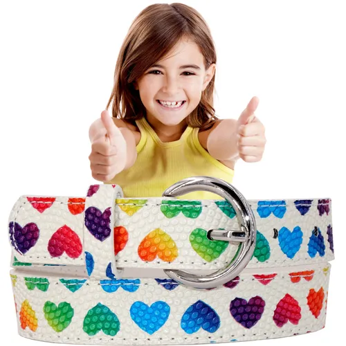 Kindergürtel Mädchen 3–12 Jahre Regenbogen Herzen weiß verstellbar vegan Gürtel
