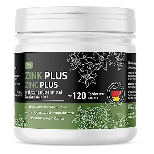 GreenPet Zink für Hunde 120 Tabletten - Zinktabletten Plus Vitamine bei trockener Haut, Juckreiz Hund, Haarausfall, Immunsystem, Fellwechsel, Zink Hund für Krallen & Fell