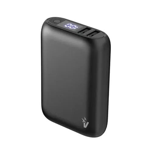VulTech VPB-WP10BK Powerbank, 10.000 mAh, 3,7 V, 37 Wh, 2 x USB-A + Type-C tragbares Ladegerät, leicht und schnell, 3 Ladeanschlüsse, LCD mit Restkapazität für iPhone, Samsung, Xiaomi