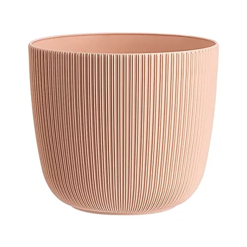 Engelland - 1 x Blumentopf mit Drainagesystem, Apricot/Aprikose, Rillenoptik, Pflanz-Topf, Kübel, modern, widerstandsfähig, rund, wetterfest, Kunststoff, Ø 25 cm, 8 Liter