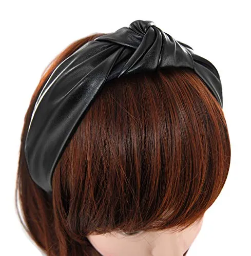 Produktbild axy Leder Haarreif Lederlook Haarreifen Damen Haarband Vintage Hairband Stirnband Klassische und modische Leather HR27AL (Schwarz)
