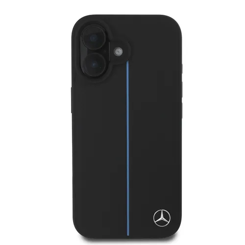 Mercedes Blue Line Leder MagSafe Hülle für iPhone 16 6.1 Schwarz