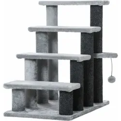 Katzentreppe 4-stufige Haustiertreppe Mit Kratzsäulen Ball Hundetreppe Tiertreppe Für Katzen Bis 5 Kg Plüsch Jute Grau 60 X 40 X 64 Cm - Pawhut