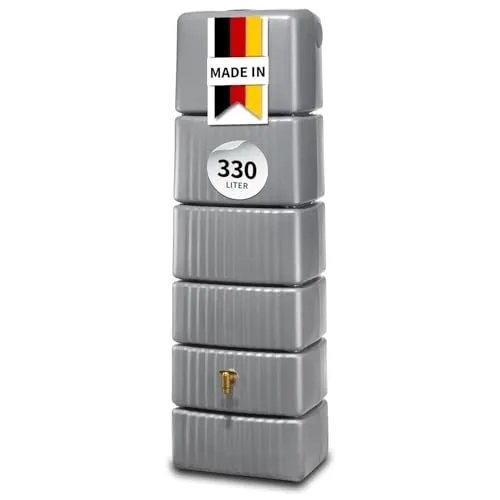 4rain Regentonne SLIM Wandtank 330 L steingrau - Regentonne, platzsparendes Design für die Wandmontage und ideal zur Regenwassernutzung im Garten.