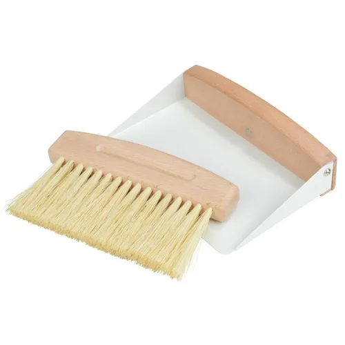 Tisch Kehrset Holz Braun Weiß Mini Feger Handbesen mit Kehrschaufel Tischbesen