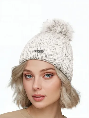 Neverless Strickmütze Damen Strickmütze Zopfmuster Fleccefutter Bommelmütze Pudelmütze