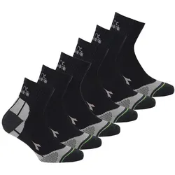 Diadora Unisex Quarter Sportsocken, 6er Pack - Socken, Logo, Muster Schwarz 43-46