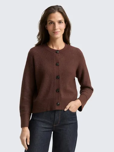 TOM TAILOR Strickjacke mit Rippbündchen in Braun L (40) - Strickjacke für Damen in oversize Passform, atmungsaktiv und ideal für lässige Outfits. Mit modischen Rippbündchen und Rundhalsausschnitt in meliertem dark pecan brown.