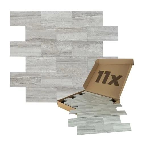 Dalsys Wandpaneele selbstklebend Marmoroptik 1m² - 3D-Wandpaneele in Hellgrau, feuchtigkeitsbeständig und ideal für Bad und Küche, leicht anzubringen dank selbstklebender Rückseite.