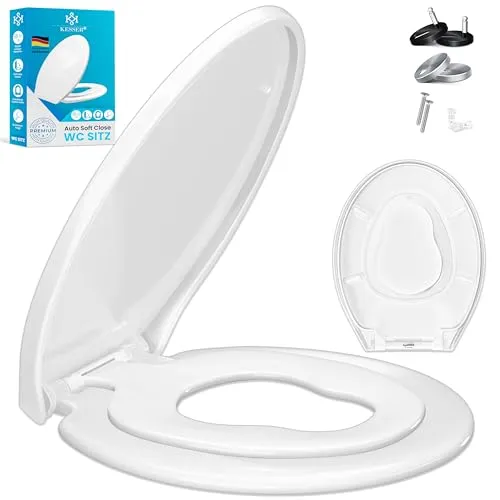 KESSER WC-Sitz mit Absenkautomatik - Toilettendeckel mit Quick-Release-Funktion für einfache Reinigung, aus robustem Duroplast, ideal für Familienhaushalte.