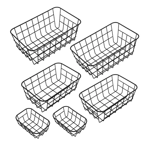 Metall Aufbewahrungskorb schwarz je 2x 25/21 / 15 cm - 6er Set - Regal Gitterkorb ineinander Stapelbar - Drahtkorb Metallkorb Korb für Regal Schrank Küche Büro