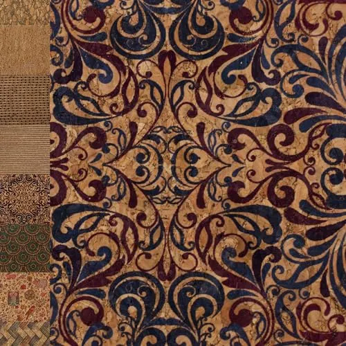 MAGAM-Stoffe Kork Stoff zum nähen Basteln Möbel bedruckt gold natur Meterware 50cm (Ornamente)