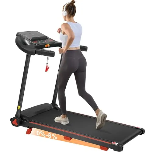 BTM Laufband für Zuhause mit 8% Steigung, 14km/H Walking Pad, 3.0 HP Laufband für Zuhause Klappbar mit USB-Aufladung,LED,Bluetooth & Herzfrequenzmesser,Max.120 kg,ideal für Home Fitness