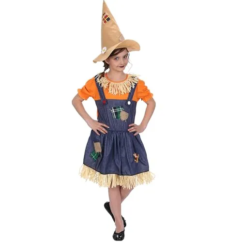 Chaks Vogelscheuchen Kostüm Halloween Strohpuppe Leni mit Hut für Kinder Gr. 116-152 Fasching Karneval (128)